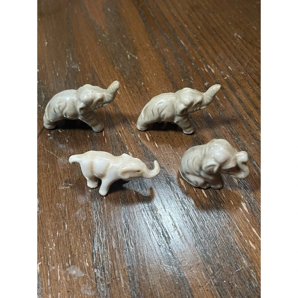 Miniature Gray Elephants Porcelain Set of 4  Made In Japan
